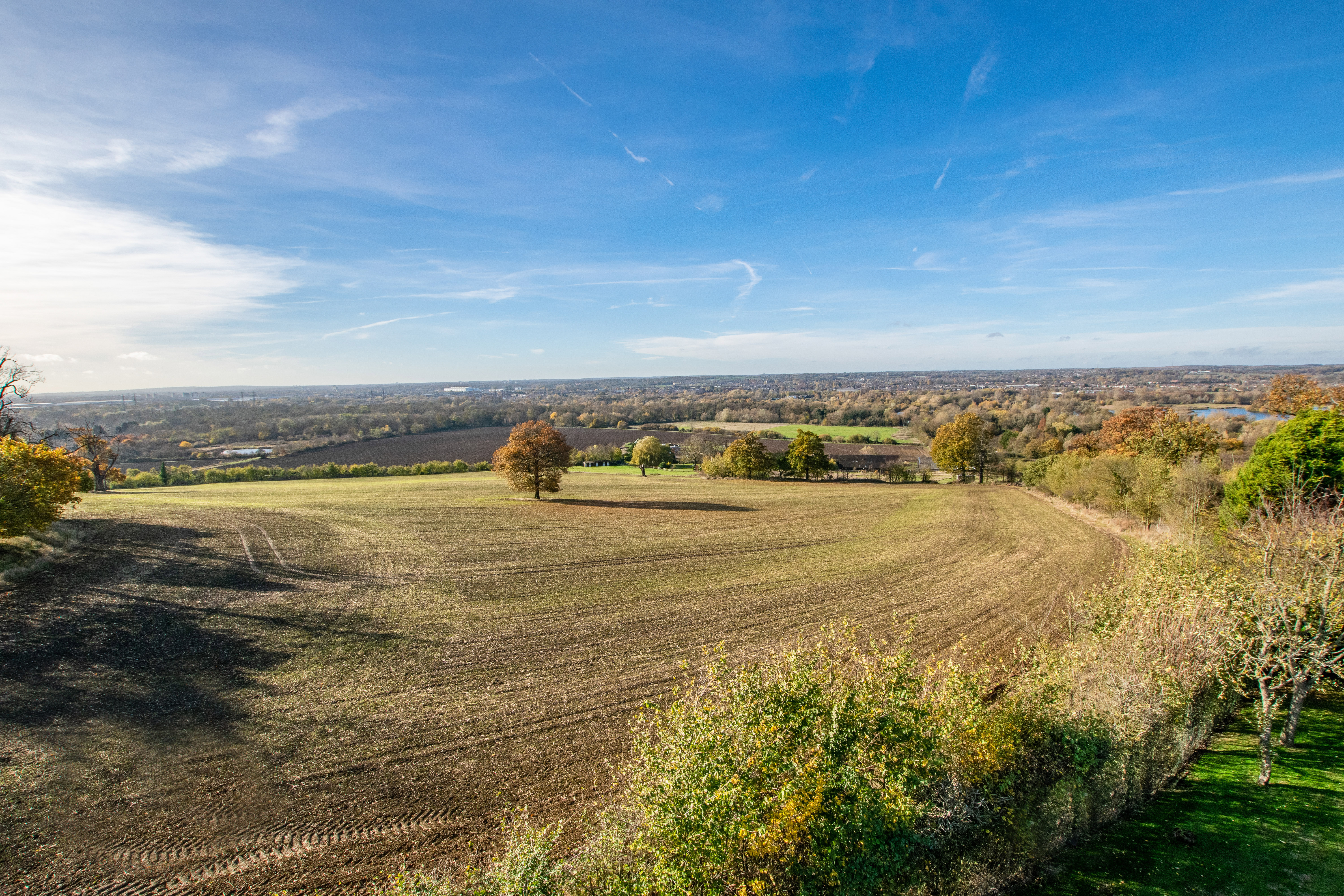 View from the same equestrian property above, Waltham Abbey, Essex, but the view is looking down in to London